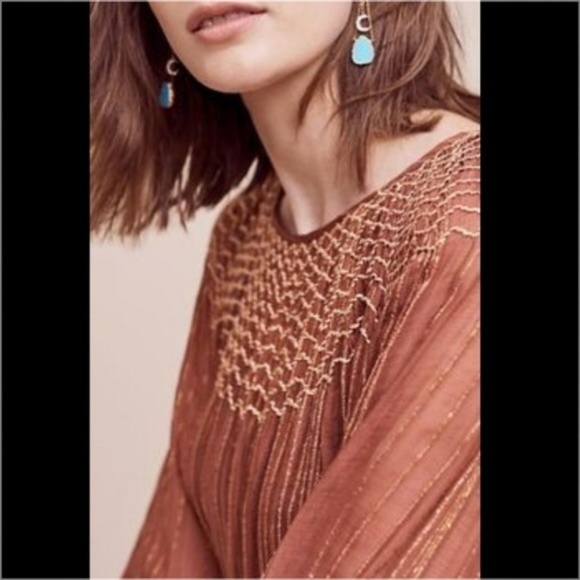 SALE Anthro Bresle Peasant Boho Metallic Love Sam - Picture 4 of 8